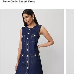 Ann Taylor Navy Button-Front Midi Dress